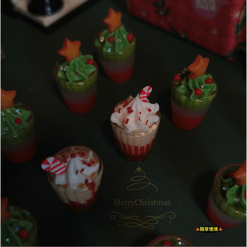 迷你仿真 聖誕節 雪頂拿鐵 聖誕摩卡拿鐵 開心聖誕拿鐵 拿鐵 飲料 I349娃娃屋 袖珍 微縮 食玩 微景觀 模型-細節圖3
