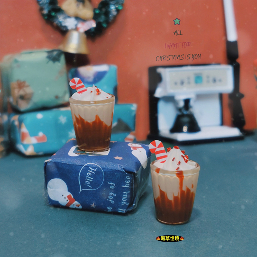 迷你仿真 聖誕節 雪頂拿鐵 聖誕摩卡拿鐵 開心聖誕拿鐵 拿鐵 飲料 I349娃娃屋 袖珍 微縮 食玩 微景觀 模型-細節圖9