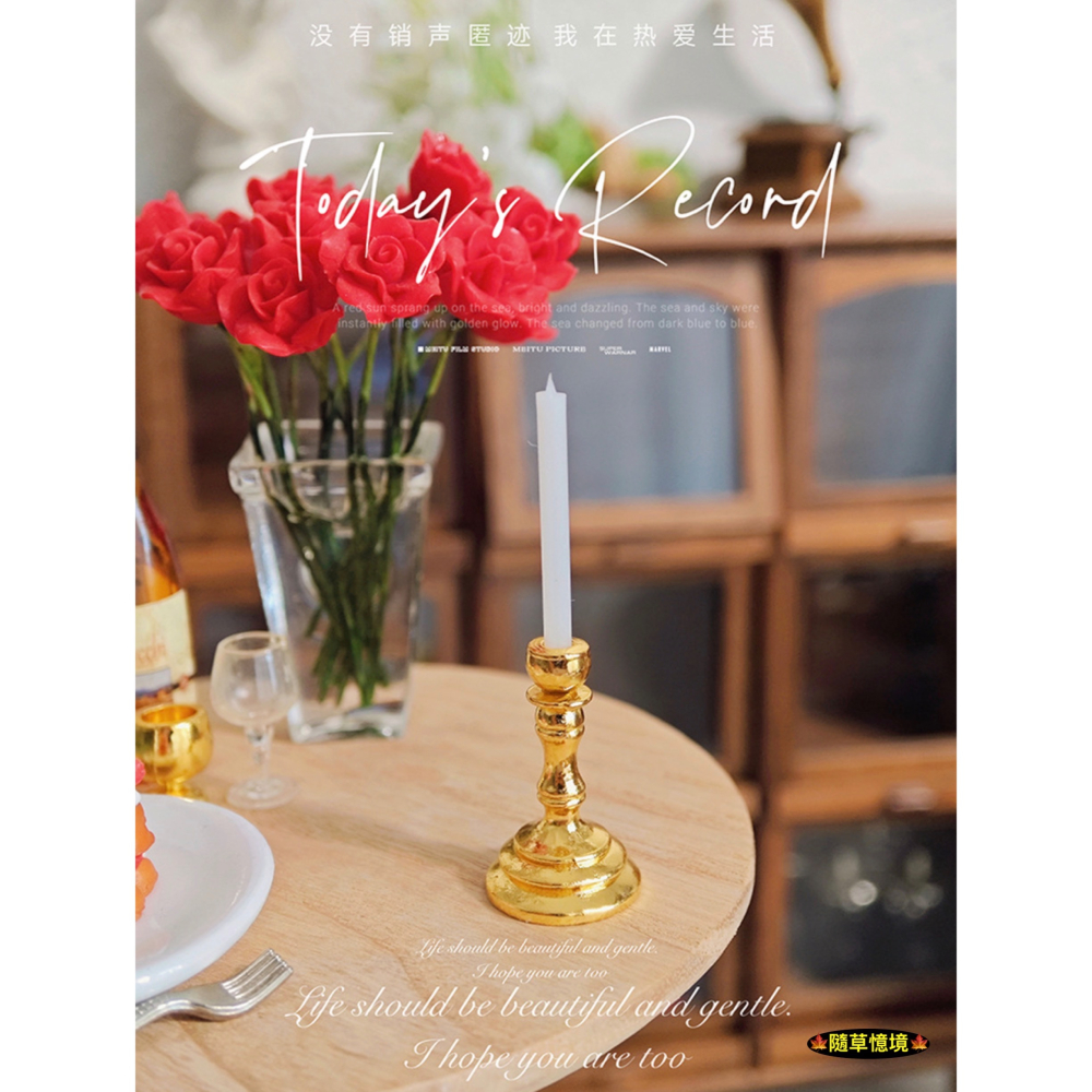 （3色合金）迷你仿真 蠟燭台 金/銀/黑色燭台 蠟燭 燭台 燭光 F125 娃娃屋 袖珍 微縮 食玩 微景觀模型-細節圖5