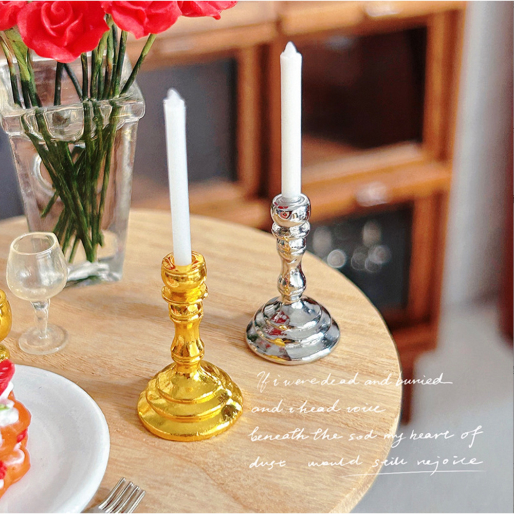 （3色合金）迷你仿真 蠟燭台 金/銀/黑色燭台 蠟燭 燭台 燭光 F125 娃娃屋 袖珍 微縮 食玩 微景觀模型-細節圖8