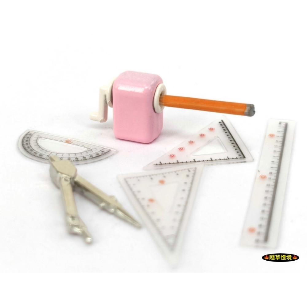 （7件套裝）迷你仿真 削鉛筆機 削筆機 圓規 尺 鉛筆 三角尺 學習 文具 用品 模型 娃娃屋 袖珍 微縮 食玩 微景觀-規格圖8