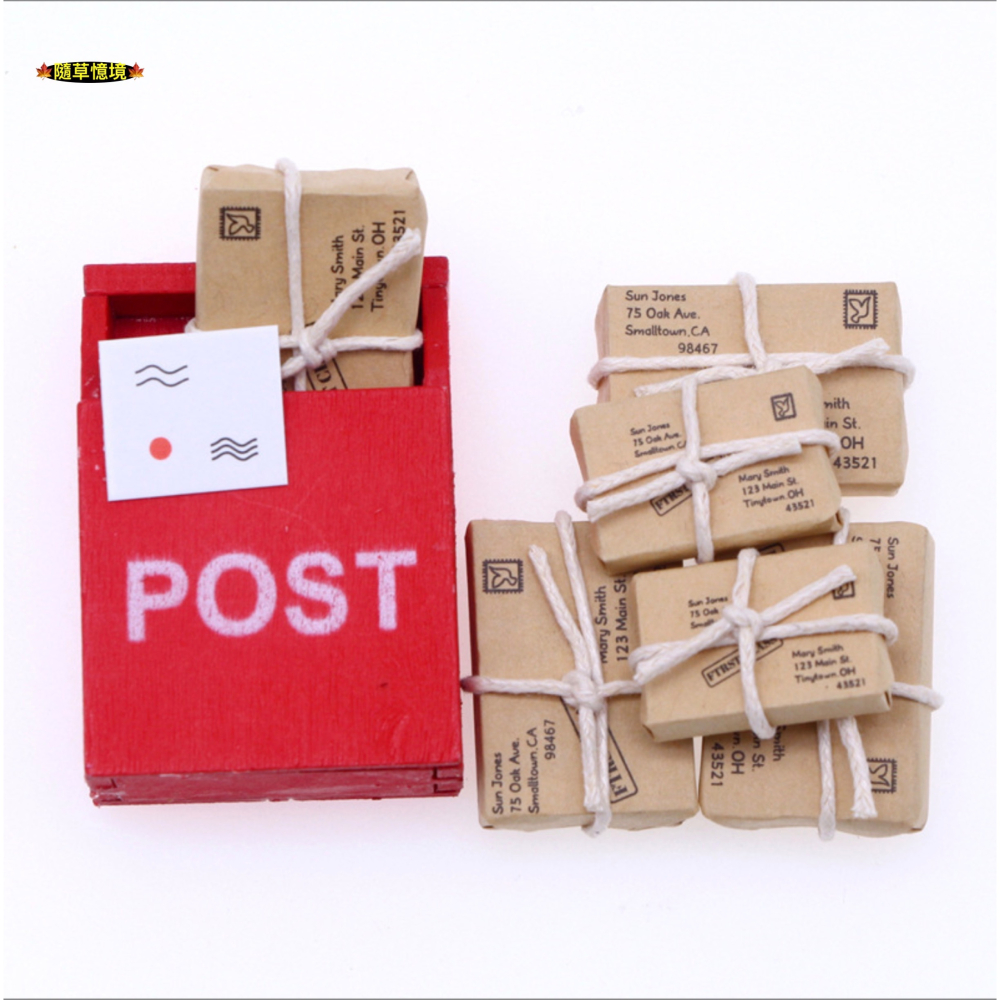（7件套）迷你仿真 信箱 郵箱 明信片 包裹 郵件 聖誕節 BJD 娃娃屋 袖珍 微縮 食玩 微景觀 模型-細節圖2