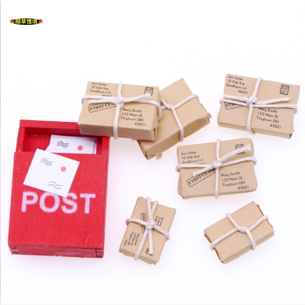 （7件套）迷你仿真 信箱 郵箱 明信片 包裹 郵件 聖誕節 BJD 娃娃屋 袖珍 微縮 食玩 微景觀 模型-細節圖4