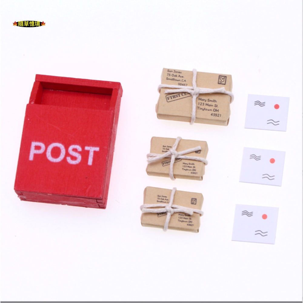 （7件套）迷你仿真 信箱 郵箱 明信片 包裹 郵件 聖誕節 BJD 娃娃屋 袖珍 微縮 食玩 微景觀 模型-細節圖6