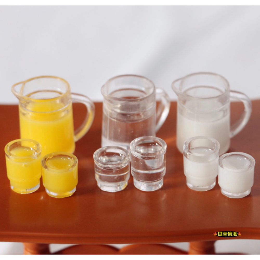 （六款式）迷你仿真 柳橙汁 開水壺 牛奶壺 果汁 牛奶杯 水杯 開水 水壺 食玩 娃娃屋 微縮場景 微景觀 模型-細節圖2