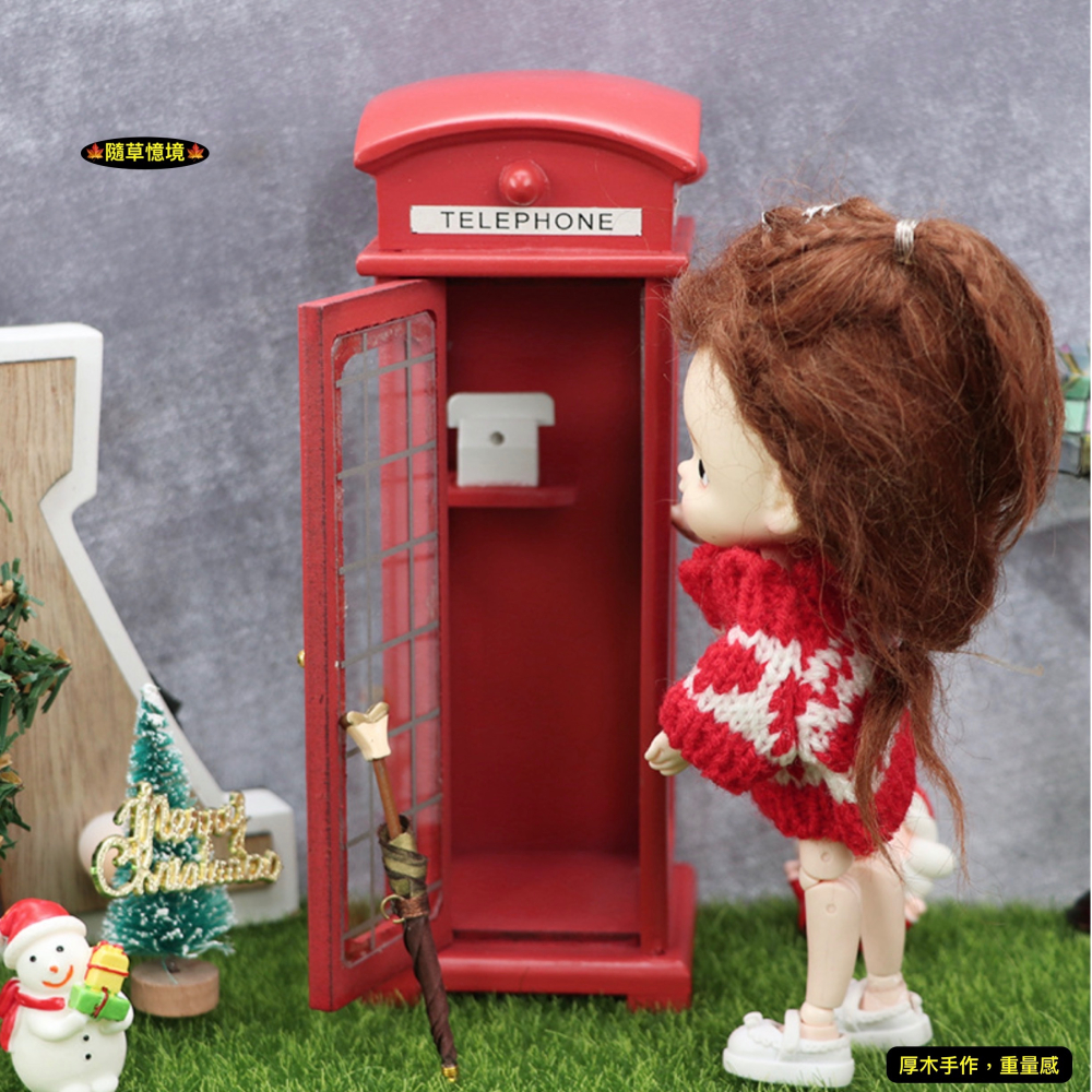 （高檔木質）迷你仿真 電話亭 經典 美式 英式 公共電話亭 超人變裝 1:12 娃娃屋 袖珍 微縮 食玩 微景觀模型-細節圖3