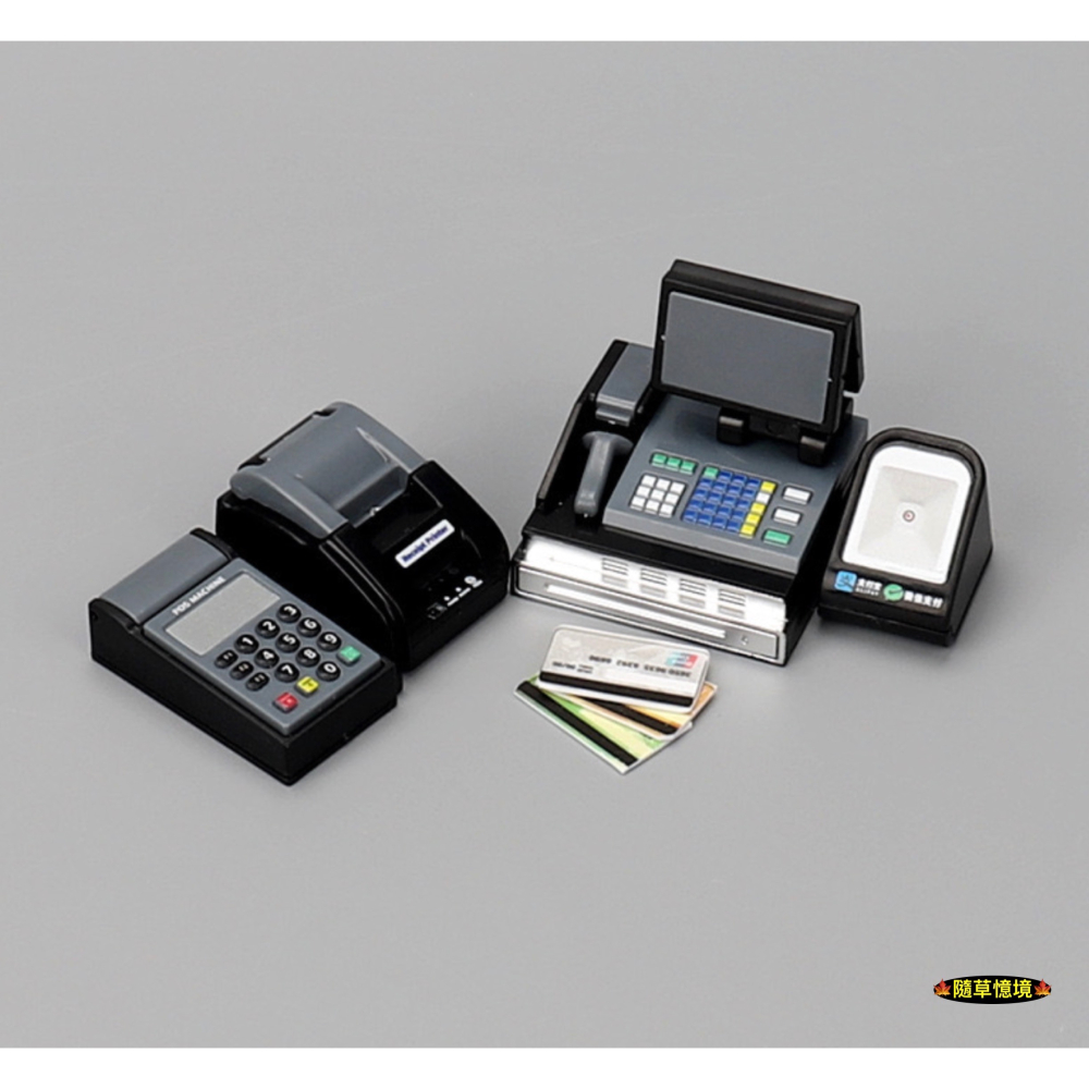 （彩盒7件套）迷你仿真 計算機 收銀機 刷卡機 信用卡 讀卡機 掃碼機 pos機 娃娃屋 袖珍 微縮 食玩 微景觀 模型-細節圖3