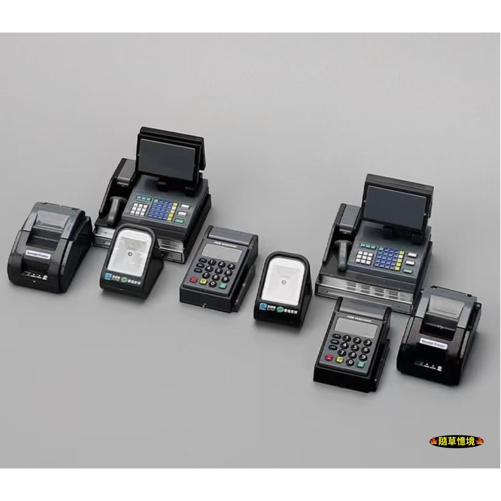 （彩盒7件套）迷你仿真 計算機 收銀機 刷卡機 信用卡 讀卡機 掃碼機 pos機 娃娃屋 袖珍 微縮 食玩 微景觀 模型-細節圖4