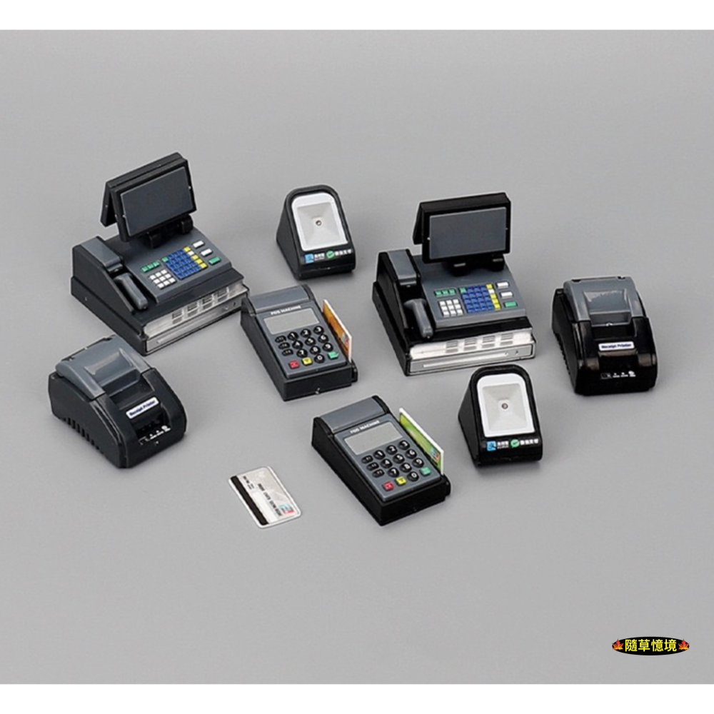 （彩盒7件套）迷你仿真 計算機 收銀機 刷卡機 信用卡 讀卡機 掃碼機 pos機 娃娃屋 袖珍 微縮 食玩 微景觀 模型-細節圖5