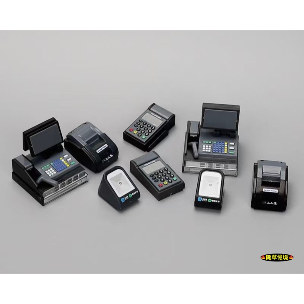 （彩盒7件套）迷你仿真 計算機 收銀機 刷卡機 信用卡 讀卡機 掃碼機 pos機 娃娃屋 袖珍 微縮 食玩 微景觀 模型-細節圖6