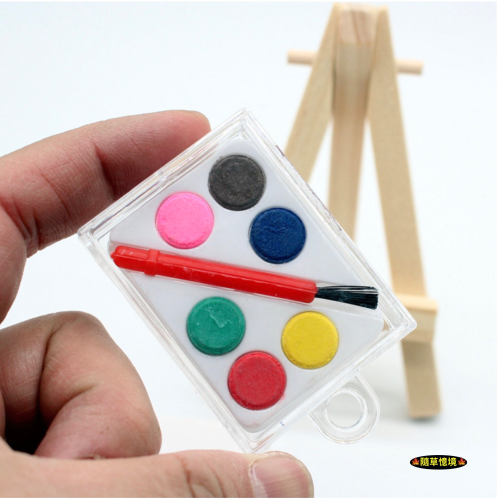 （全套組）迷你仿真 畫架 油畫框 顏料盒 水彩 木架 畫布 美術 藝術 畫廊 娃娃屋 袖珍 微縮 食玩 微景觀 模型-細節圖4