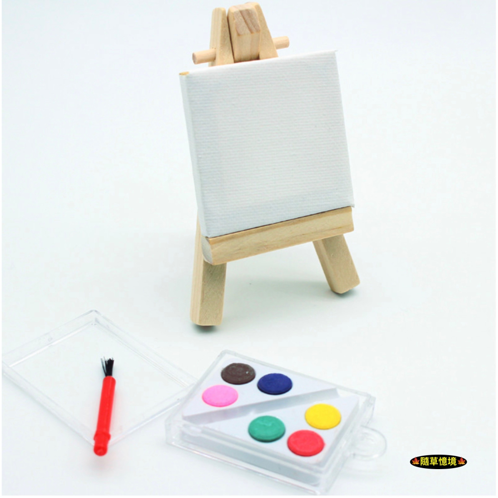 （全套組）迷你仿真 畫架 油畫框 顏料盒 水彩 木架 畫布 美術 藝術 畫廊 娃娃屋 袖珍 微縮 食玩 微景觀 模型-細節圖7