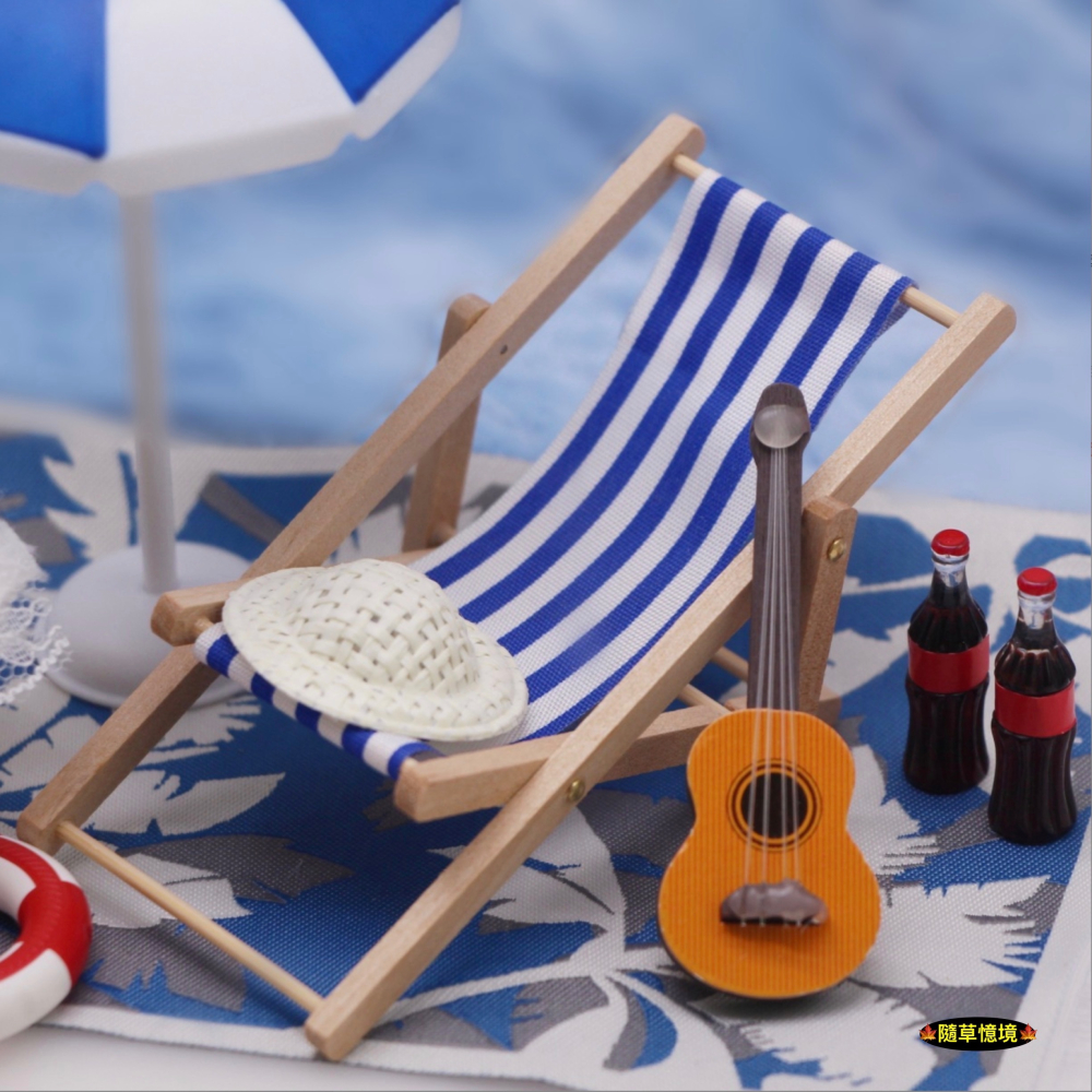 （11件套）迷你仿真 沙灘椅 海灘 造景 地毯 太陽傘 可樂 泳圈 吉他 竹籃 娃娃屋 袖珍 微縮 食玩 微景觀 模型-細節圖2