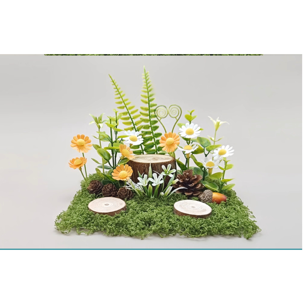 （多款套裝）仿真 植物 綠植 雛菊 木樁 草皮 蕨類 花朵 小菊花 森林 假花 綠化 園藝造景 苔蘚 微景觀 diy佈景-細節圖4