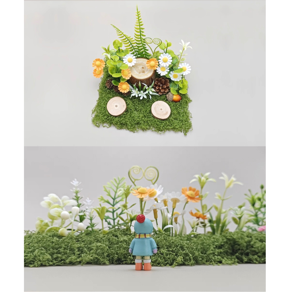 （多款套裝）仿真 植物 綠植 雛菊 木樁 草皮 蕨類 花朵 小菊花 森林 假花 綠化 園藝造景 苔蘚 微景觀 diy佈景-細節圖5