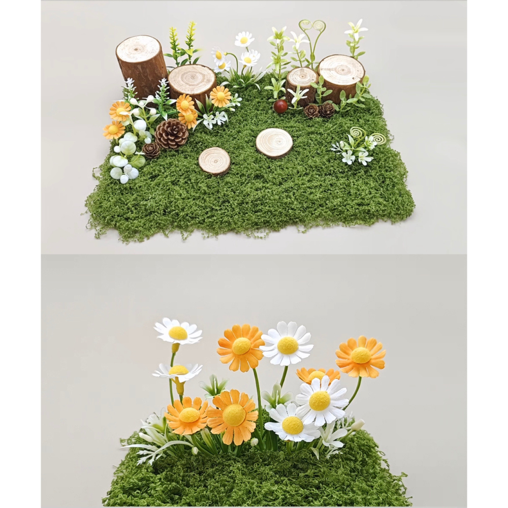 （多款套裝）仿真 植物 綠植 雛菊 木樁 草皮 蕨類 花朵 小菊花 森林 假花 綠化 園藝造景 苔蘚 微景觀 diy佈景-細節圖9