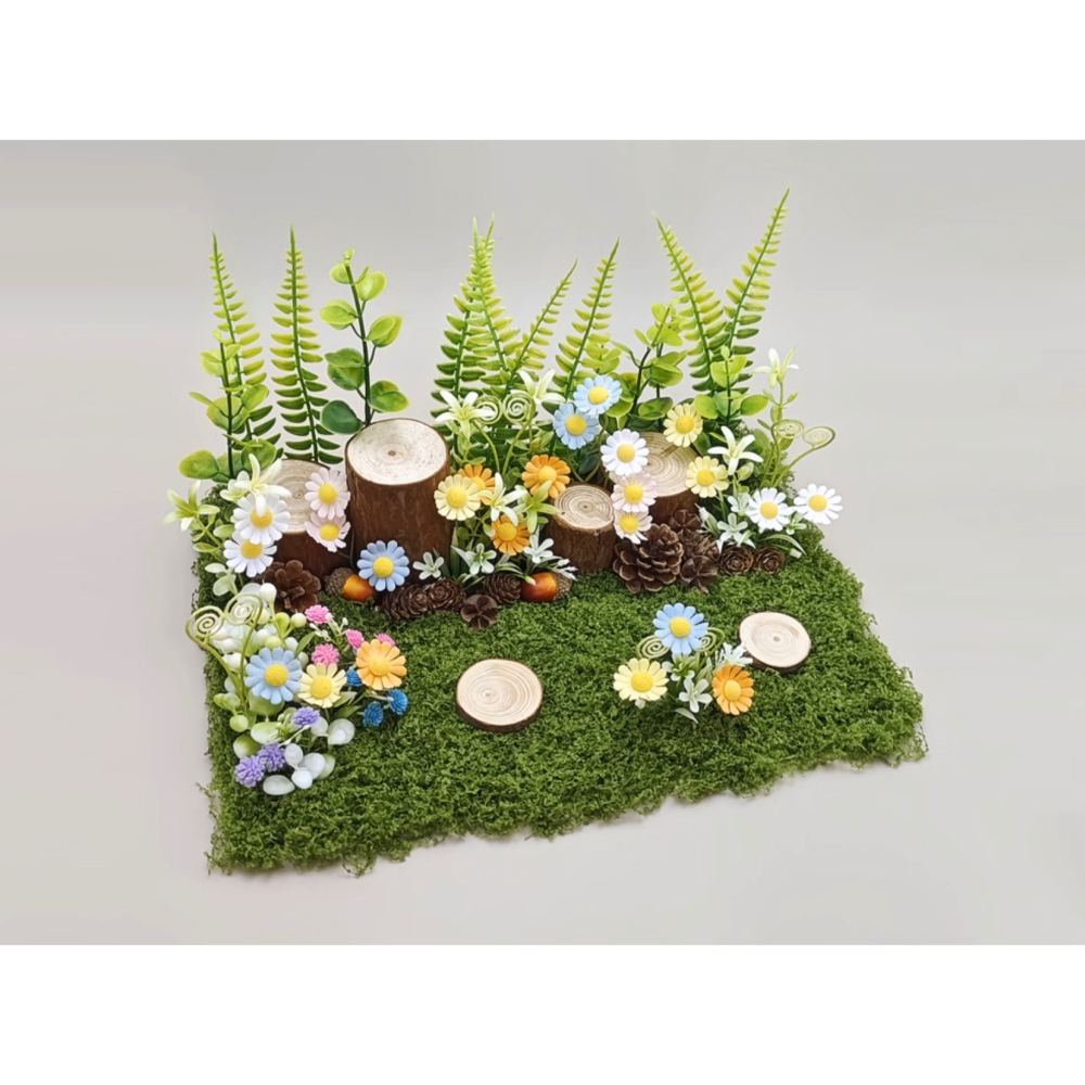 （多款套裝）仿真 植物 綠植 雛菊 木樁 草皮 蕨類 花朵 小菊花 森林 假花 綠化 園藝造景 苔蘚 微景觀 diy佈景-細節圖10
