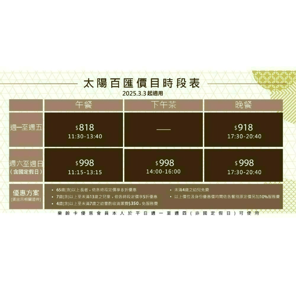 [時尚小舖]台中潮港城太陽百匯 平日午/晚餐券-細節圖2