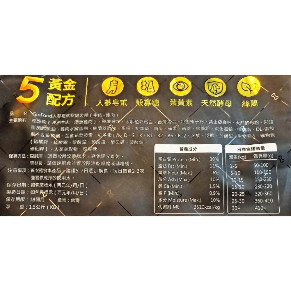 GinFood人蔘皂甘保健犬糧(1.5公斤/袋)-細節圖3