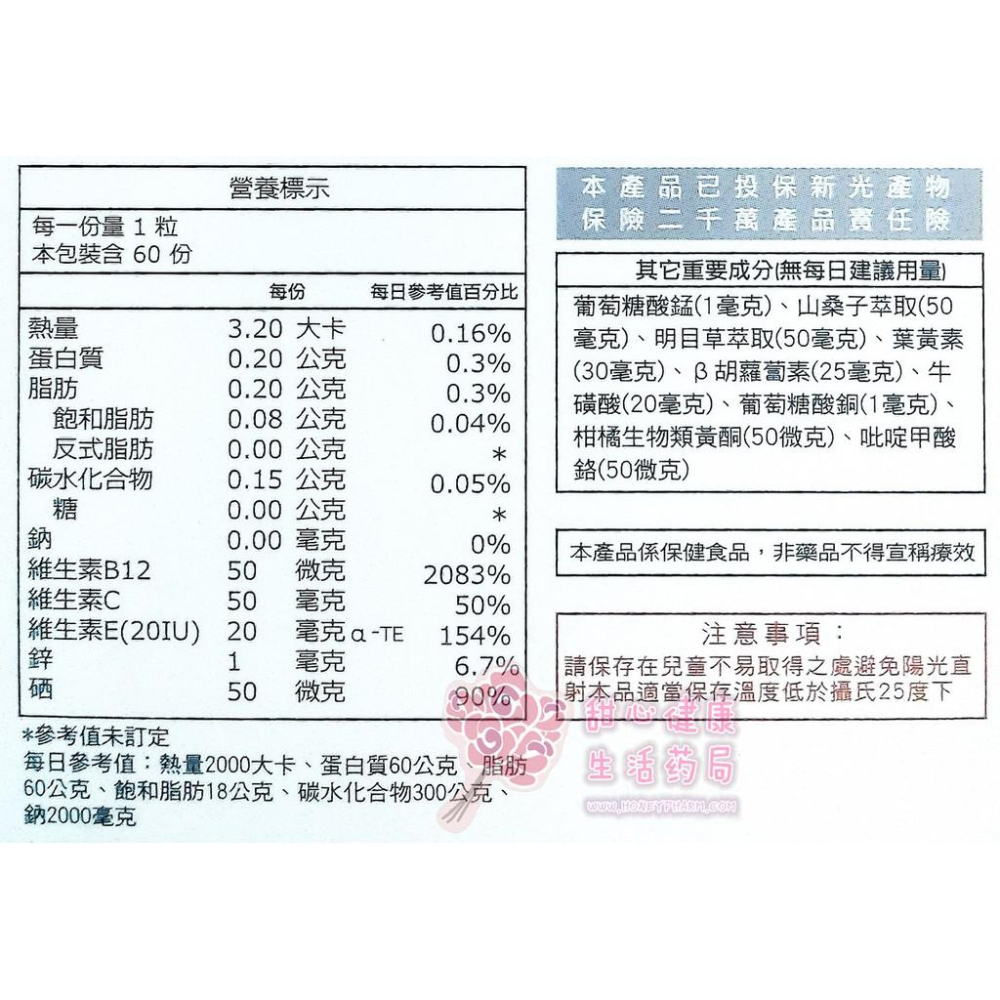 愛視康膠囊食品(60粒/盒) 葉黃素+四種植物黃酮+三種維生素+五種礦物質-細節圖3