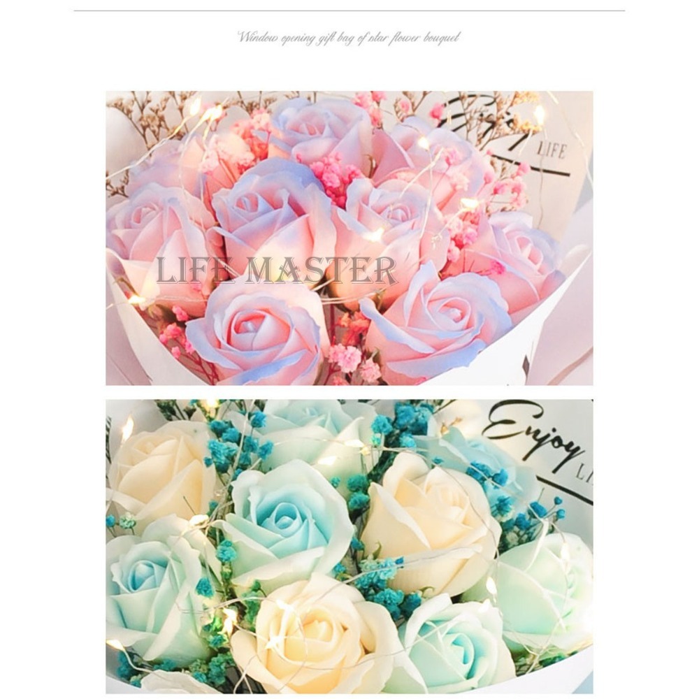 【生活大師】玫瑰花束 小香風碎冰藍 香皂花 滿天星花束送禮袋 送女朋友閨蜜老婆老師仿真香皂花禮物生日禮物表白求婚聖誕節-細節圖5