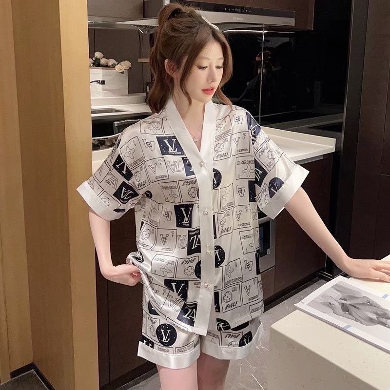 INS輕奢華絲綢涼感睡衣//兩件套-規格圖1