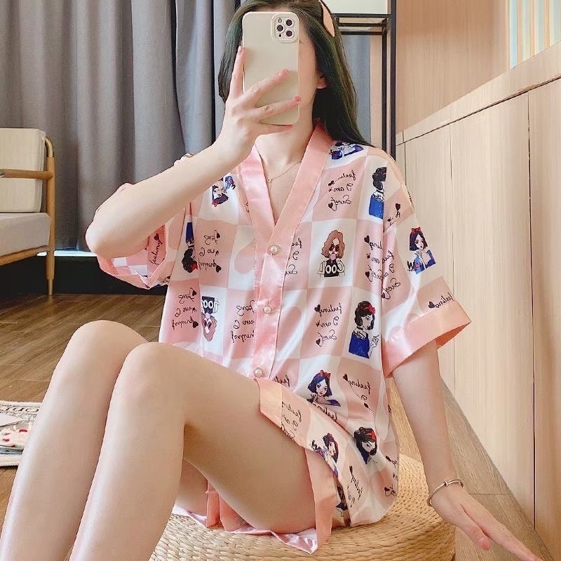 INS輕奢華絲綢涼感睡衣//兩件套-規格圖1