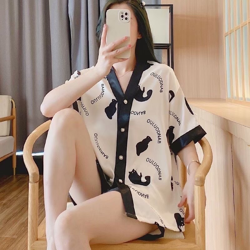 INS輕奢華絲綢涼感睡衣//兩件套-規格圖1