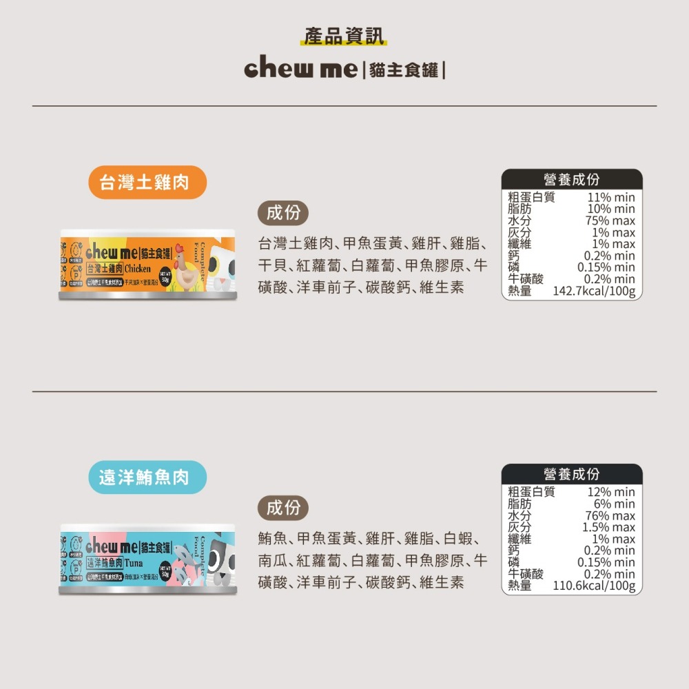 【chew me】貓主食罐80G  全口味體驗組 無膠 低磷 貓罐 雞肉/鮪魚/甲魚食材添加 貓肉泥罐 耀月官方直營-細節圖9