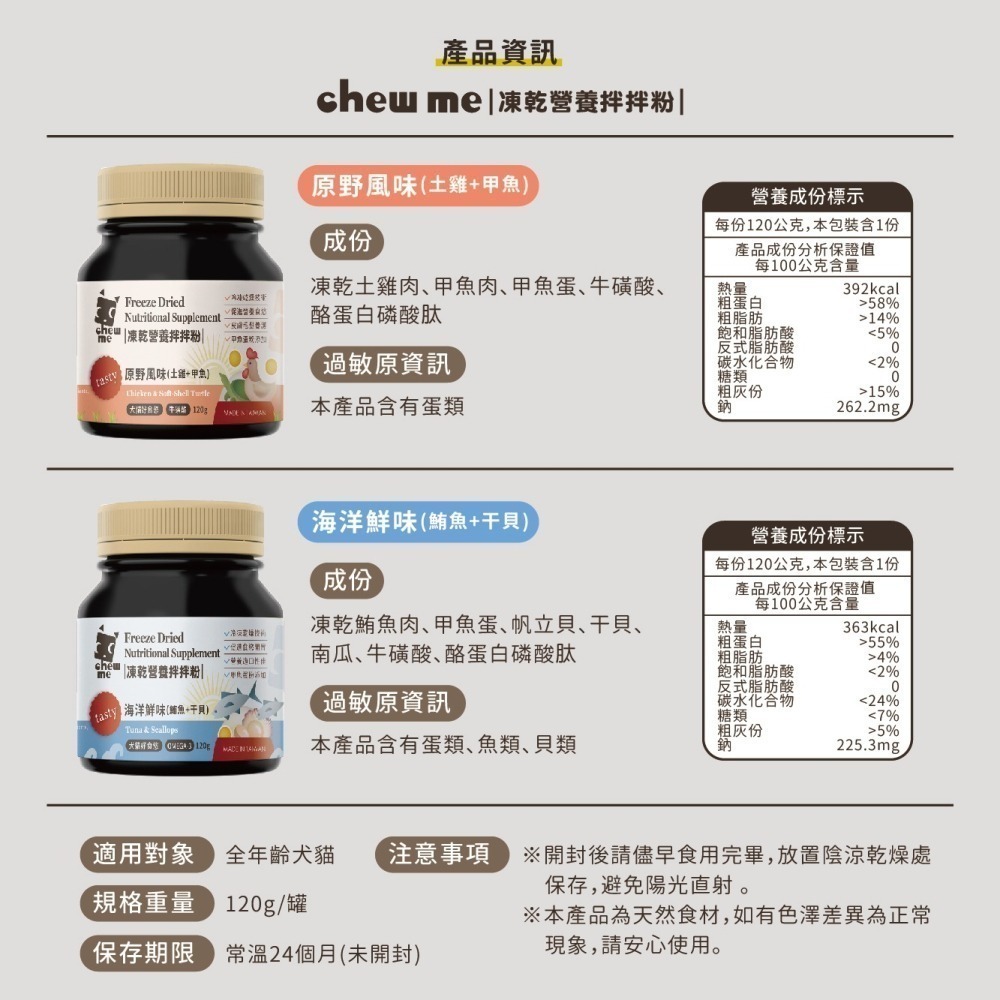 【chew me】寵物凍乾營養拌拌粉120G 促進寵物食慾 原肉凍乾拌飯 原肉香鬆 挑嘴犬貓 原野風味 海洋鮮味-細節圖9