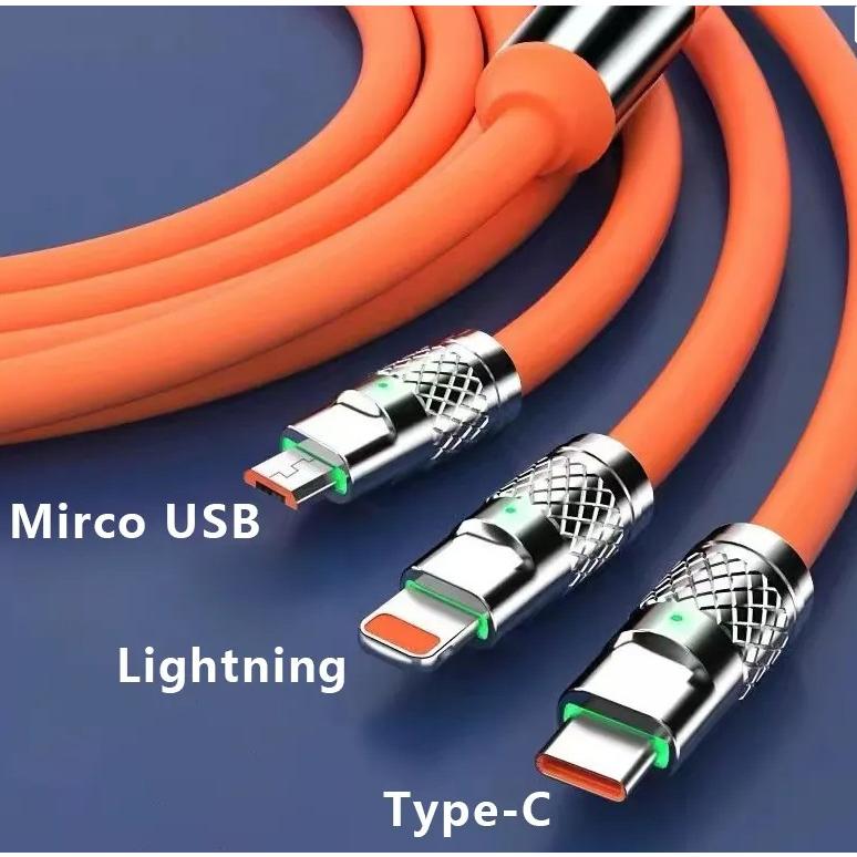 可旋轉鋅合金1拖3加粗充電線一拖三充電線 三合一快充數據線 旋轉頭快充 120W充電線 蘋果 安卓6A快充-細節圖2