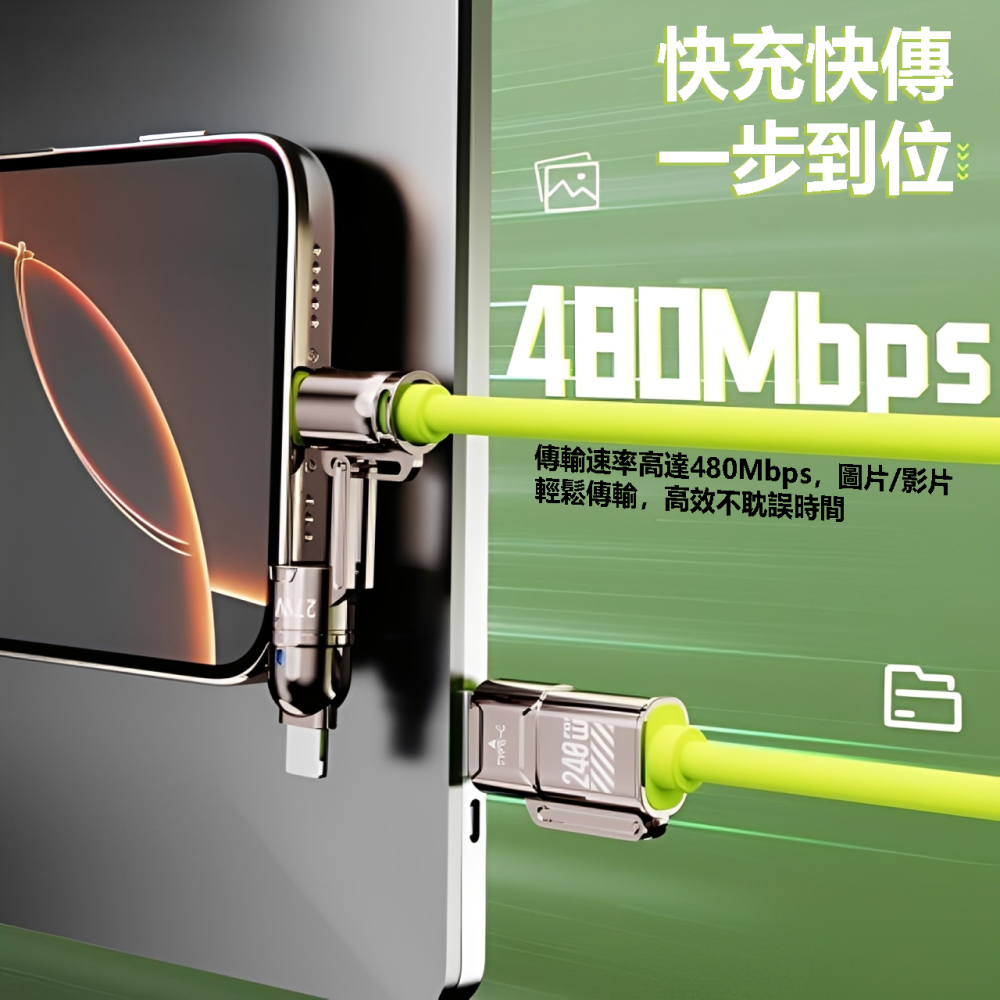 C&C240W大功率 4IN1超級快充 水管快充線 快充數據線 四合一傳輸線 PD快充 蘋果快充安卓快充 四合一充電線-細節圖3