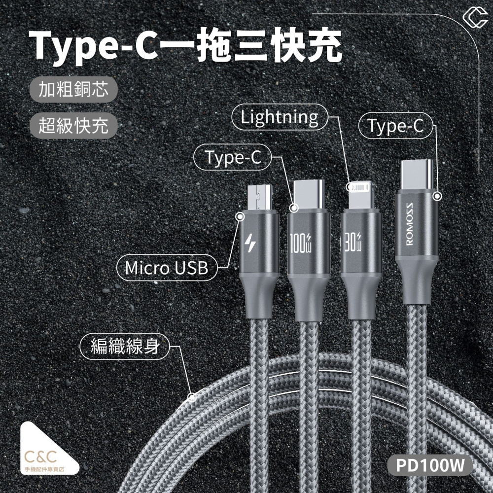 【台灣現貨】C&C 一拖三快充線(Type-C轉三接口)-細節圖3