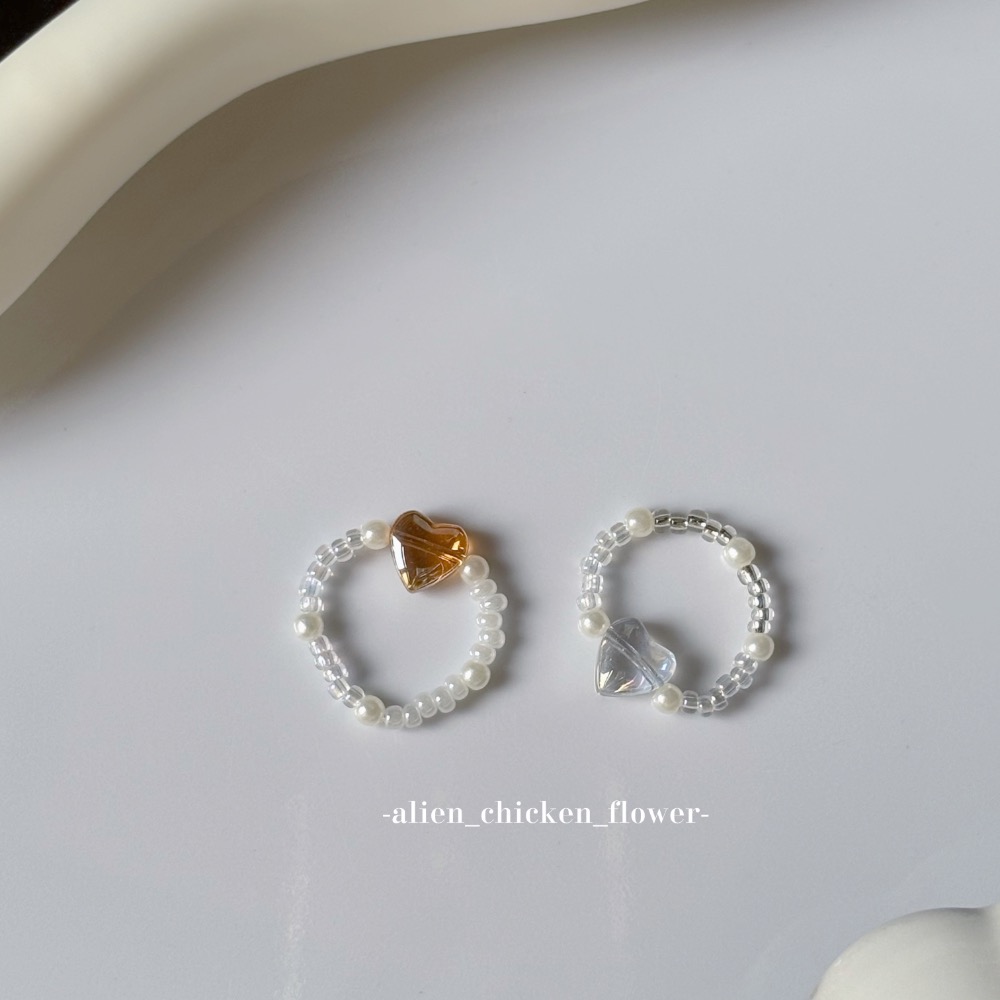 𝓐𝓬𝓯🍿外星家ㄟ串珠戒指·͜· 琥珀の倒影🩶✨愛心小戒指系列·͜· 手工串珠·͜· 串珠戒指·͜· 戒指-細節圖2