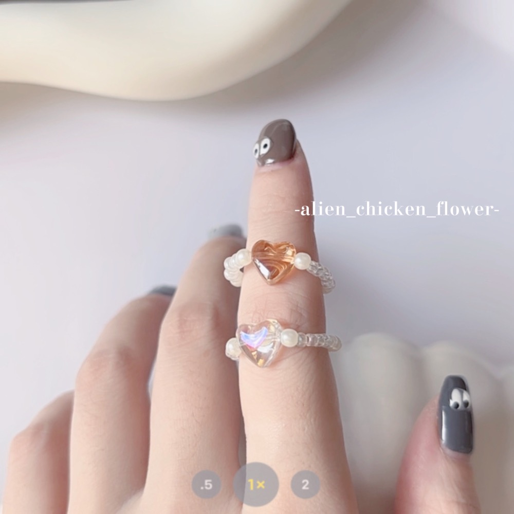 𝓐𝓬𝓯🍿外星家ㄟ串珠戒指·͜· 琥珀の倒影🩶✨愛心小戒指系列·͜· 手工串珠·͜· 串珠戒指·͜· 戒指-細節圖4