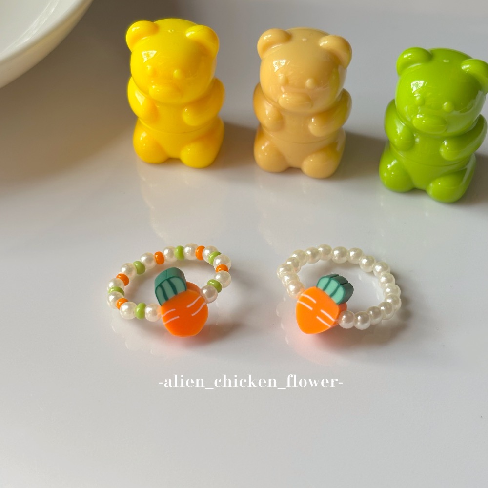 𝓐𝓬𝓯🍿外星家ㄟ串珠戒指·͜· 蘿蔔～蘿蔔～紅蘿蔔🥕系列小戒指·͜· 手工串珠·͜· 串珠戒指·͜· 戒指-細節圖2