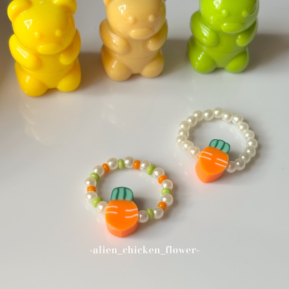 𝓐𝓬𝓯🍿外星家ㄟ串珠戒指·͜· 蘿蔔～蘿蔔～紅蘿蔔🥕系列小戒指·͜· 手工串珠·͜· 串珠戒指·͜· 戒指-細節圖5