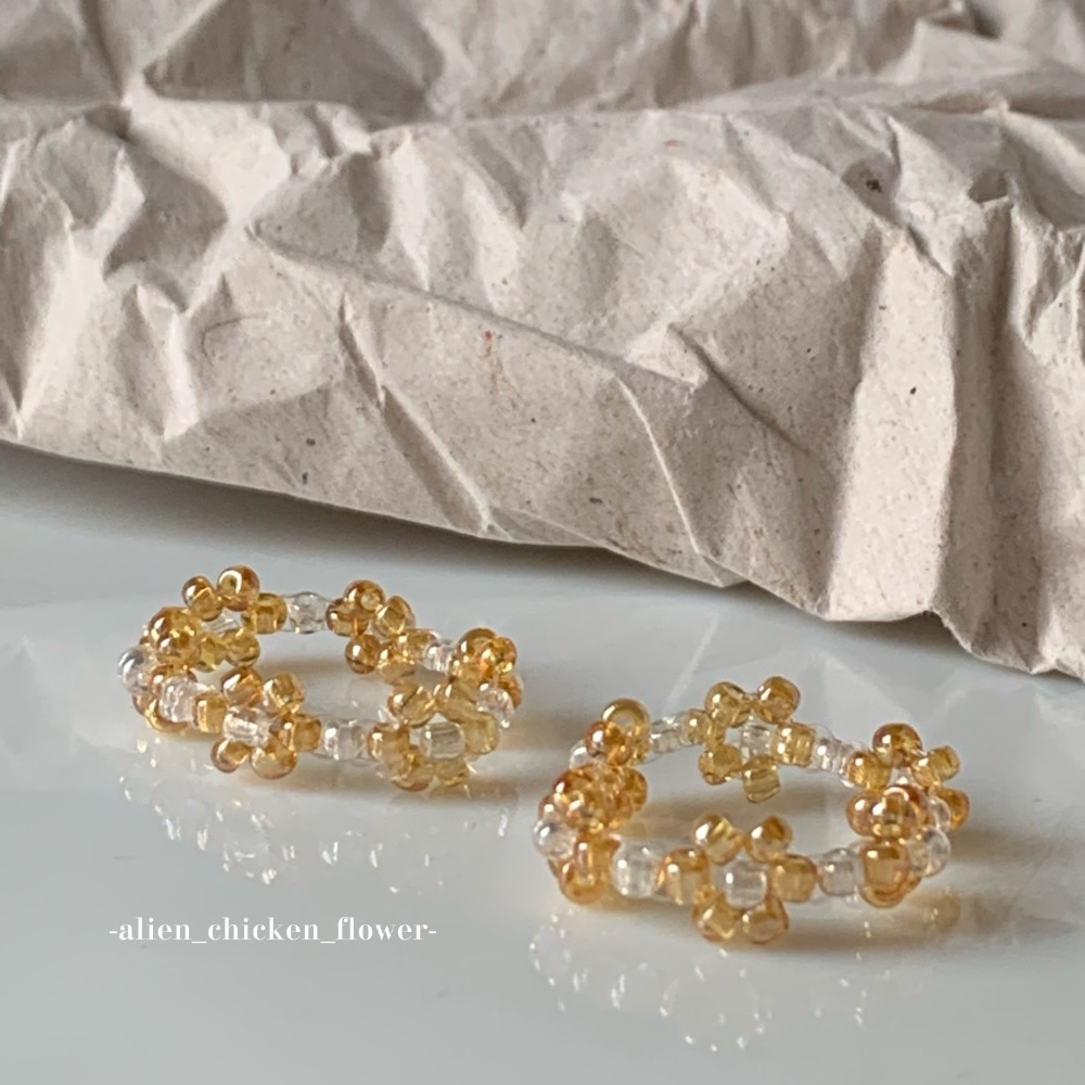 𝓐𝓬𝓯🍿外星家ㄟ串珠戒指·͜· 透亮琥珀色小花系列·͜· 手工串珠·͜· 串珠戒指·͜· 戒指·-細節圖2
