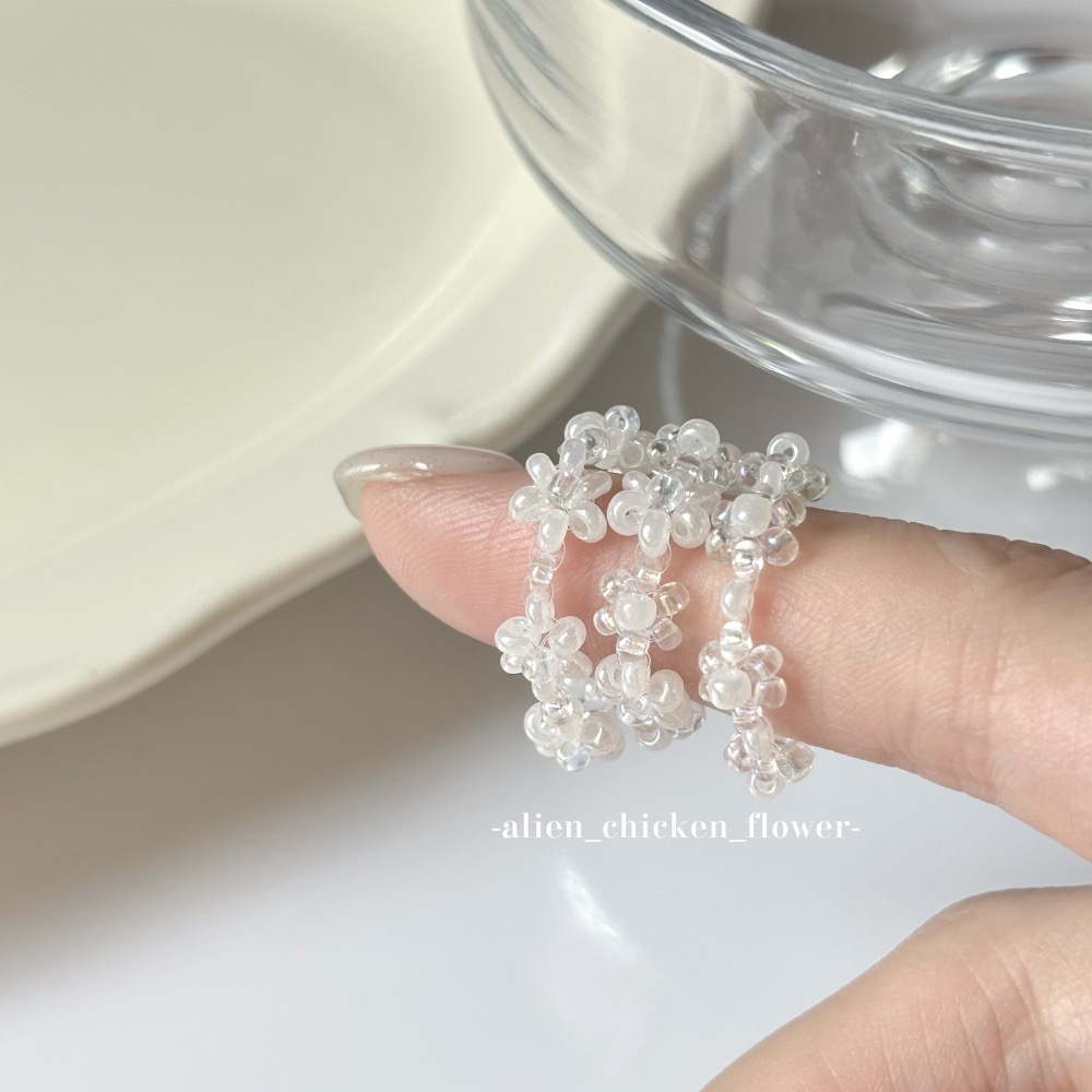 𝓐𝓬𝓯🍿外星家ㄟ串珠戒指·͜· 透白小雪花們❄️·͜· 手工串珠·͜· 串珠戒指·͜· 戒指·͜·-細節圖9