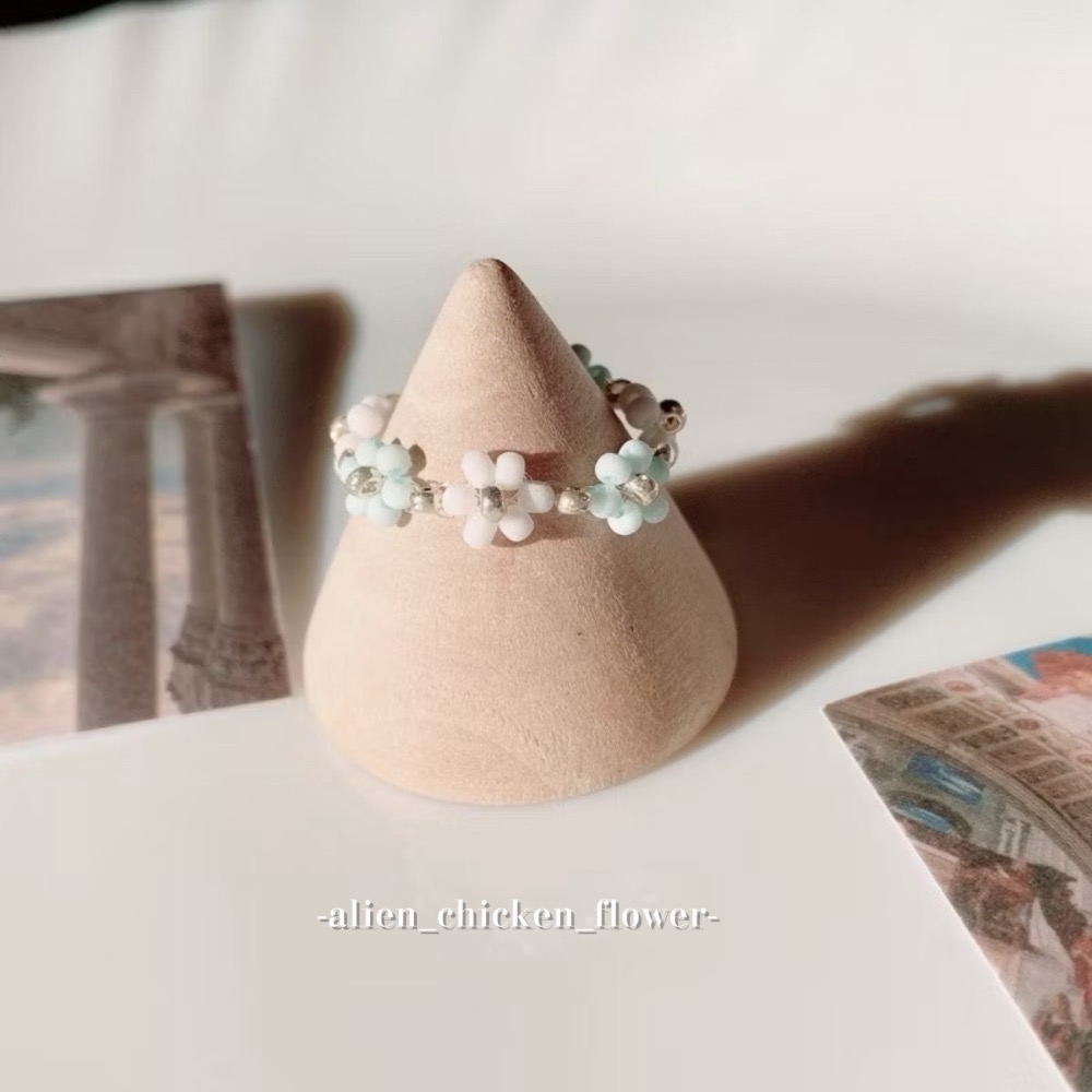 𝓐𝓬𝓯🍿外星家ㄟ串珠戒指·͜· 清涼藍色小花花系列串珠戒指·͜· 手工串珠·͜· 串珠戒指·͜· 戒指·͜·-細節圖4