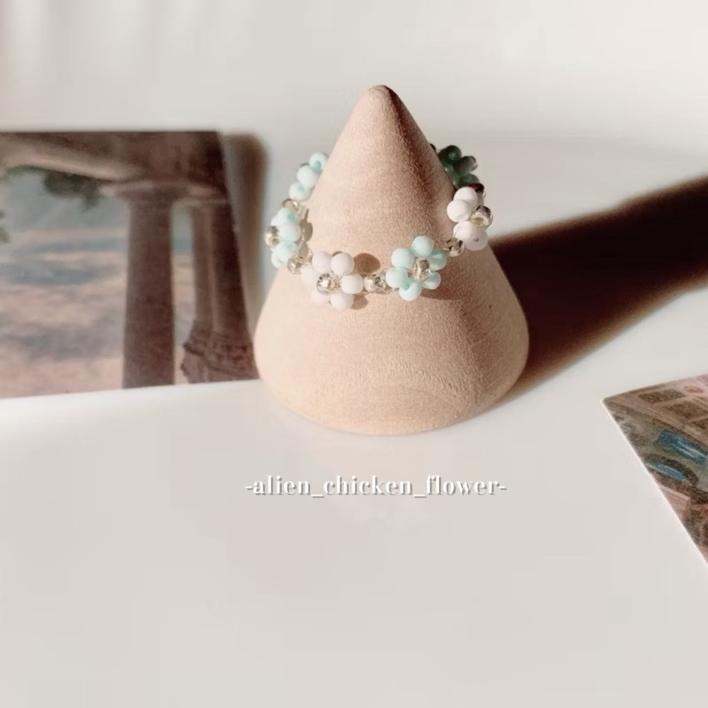 𝓐𝓬𝓯🍿外星家ㄟ串珠戒指·͜· 清涼藍色小花花系列串珠戒指·͜· 手工串珠·͜· 串珠戒指·͜· 戒指·͜·-細節圖5
