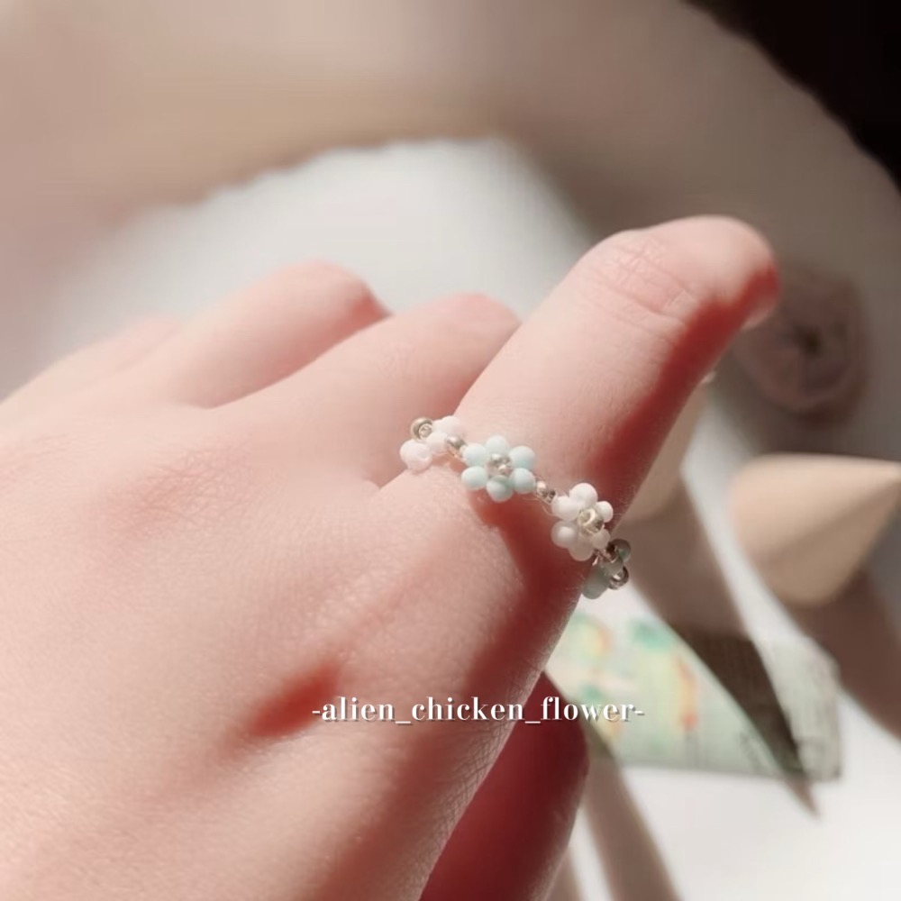 𝓐𝓬𝓯🍿外星家ㄟ串珠戒指·͜· 清涼藍色小花花系列串珠戒指·͜· 手工串珠·͜· 串珠戒指·͜· 戒指·͜·-細節圖6