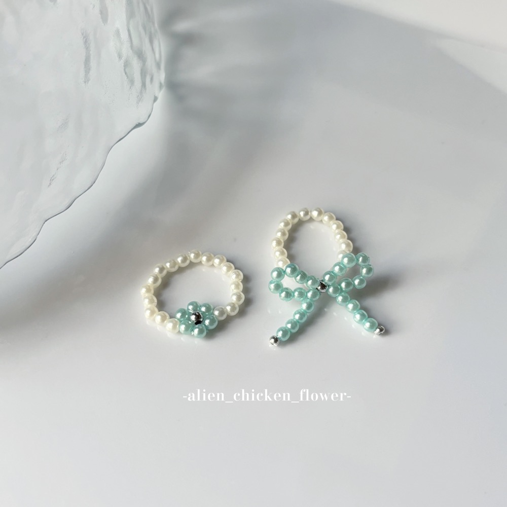 𝓐𝓬𝓯🍿外星家ㄟ串珠戒指·͜· ✨薄荷花結🩵🎀系列·͜· 手工串珠·͜· 串珠戒指·͜· 戒指·͜·-細節圖2
