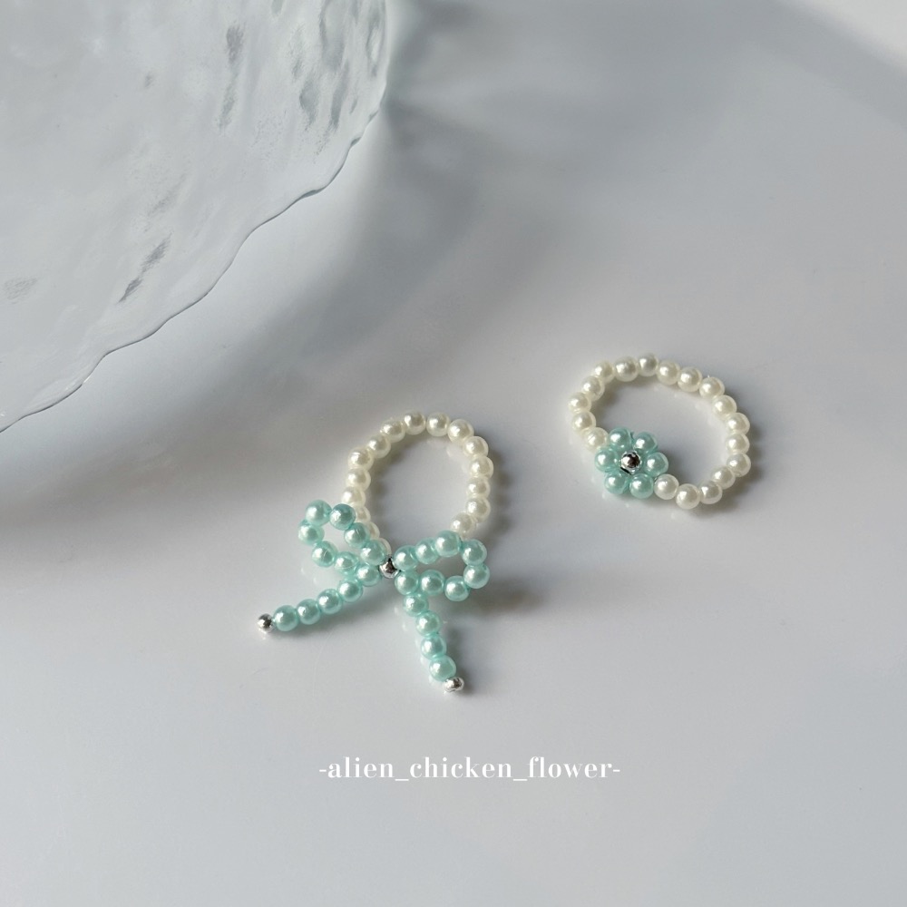 𝓐𝓬𝓯🍿外星家ㄟ串珠戒指·͜· ✨薄荷花結🩵🎀系列·͜· 手工串珠·͜· 串珠戒指·͜· 戒指·͜·-細節圖4