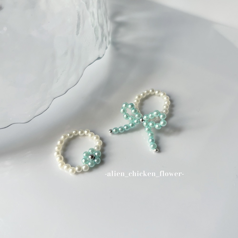 𝓐𝓬𝓯🍿外星家ㄟ串珠戒指·͜· ✨薄荷花結🩵🎀系列·͜· 手工串珠·͜· 串珠戒指·͜· 戒指·͜·-細節圖5
