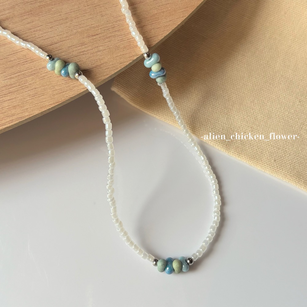 𝓐𝓬𝓯🍿外星家ㄟ串珠項鍊·͜· 🎨調色盤剩下的藍綠色水彩🎨原創串珠項鏈· 手工串珠·͜· 串珠項鍊·͜·-細節圖5