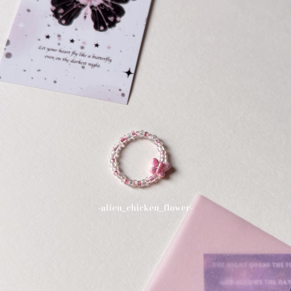 𝓐𝓬𝓯🍿外星家ㄟ串珠戒指·͜· 💗芭比ㄉ蝴蝶仙子原創串珠戒指🧚🏻‍♀️· 手工串珠·͜· 串珠戒指·͜·-細節圖2