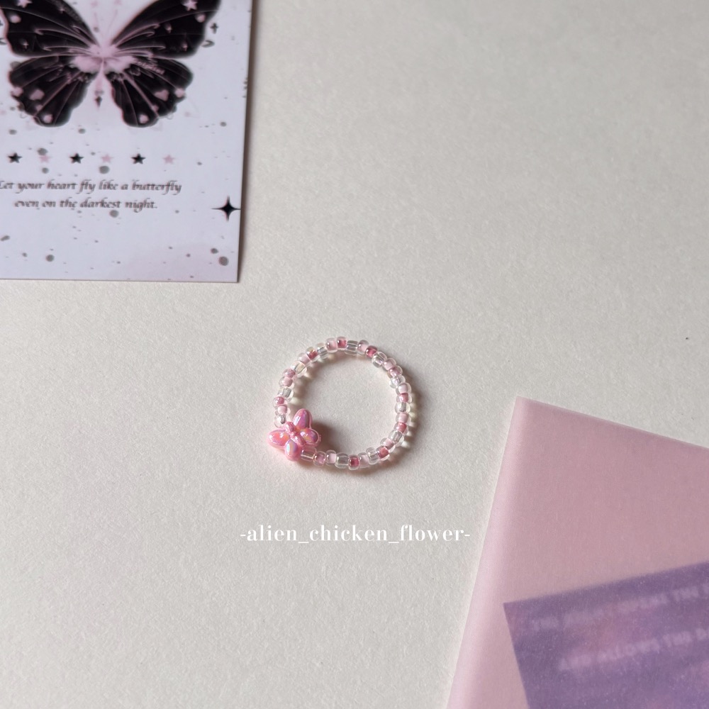 𝓐𝓬𝓯🍿外星家ㄟ串珠戒指·͜· 💗芭比ㄉ蝴蝶仙子原創串珠戒指🧚🏻‍♀️· 手工串珠·͜· 串珠戒指·͜·-細節圖3