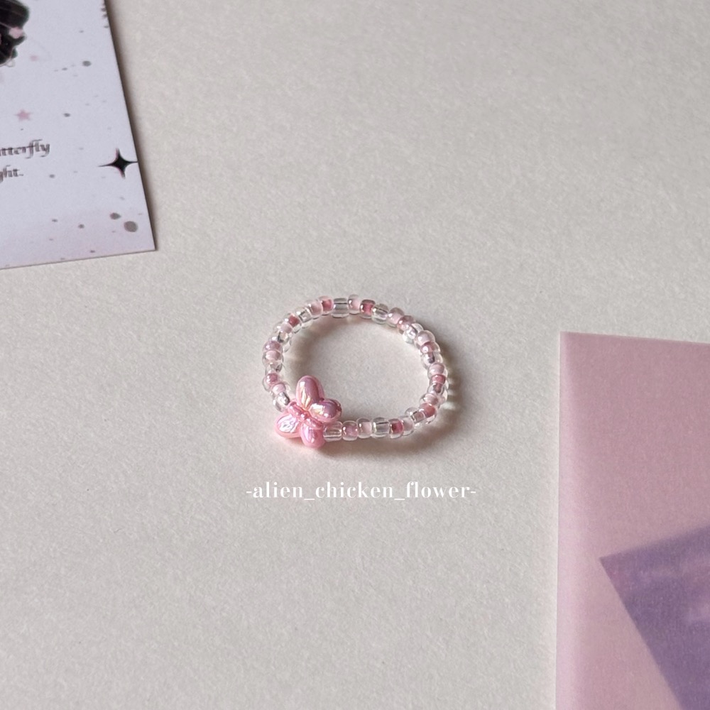 𝓐𝓬𝓯🍿外星家ㄟ串珠戒指·͜· 💗芭比ㄉ蝴蝶仙子原創串珠戒指🧚🏻‍♀️· 手工串珠·͜· 串珠戒指·͜·-細節圖4