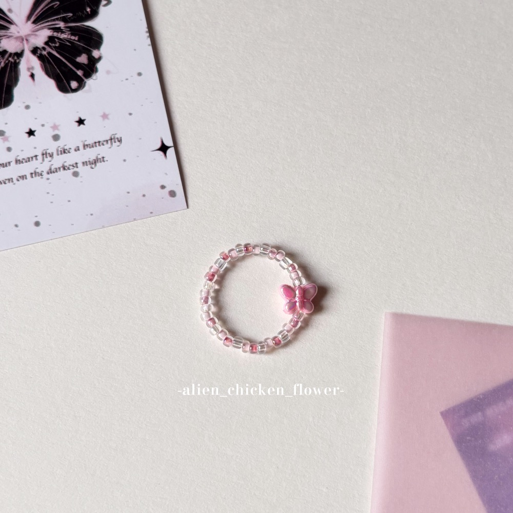 𝓐𝓬𝓯🍿外星家ㄟ串珠戒指·͜· 💗芭比ㄉ蝴蝶仙子原創串珠戒指🧚🏻‍♀️· 手工串珠·͜· 串珠戒指·͜·-細節圖5